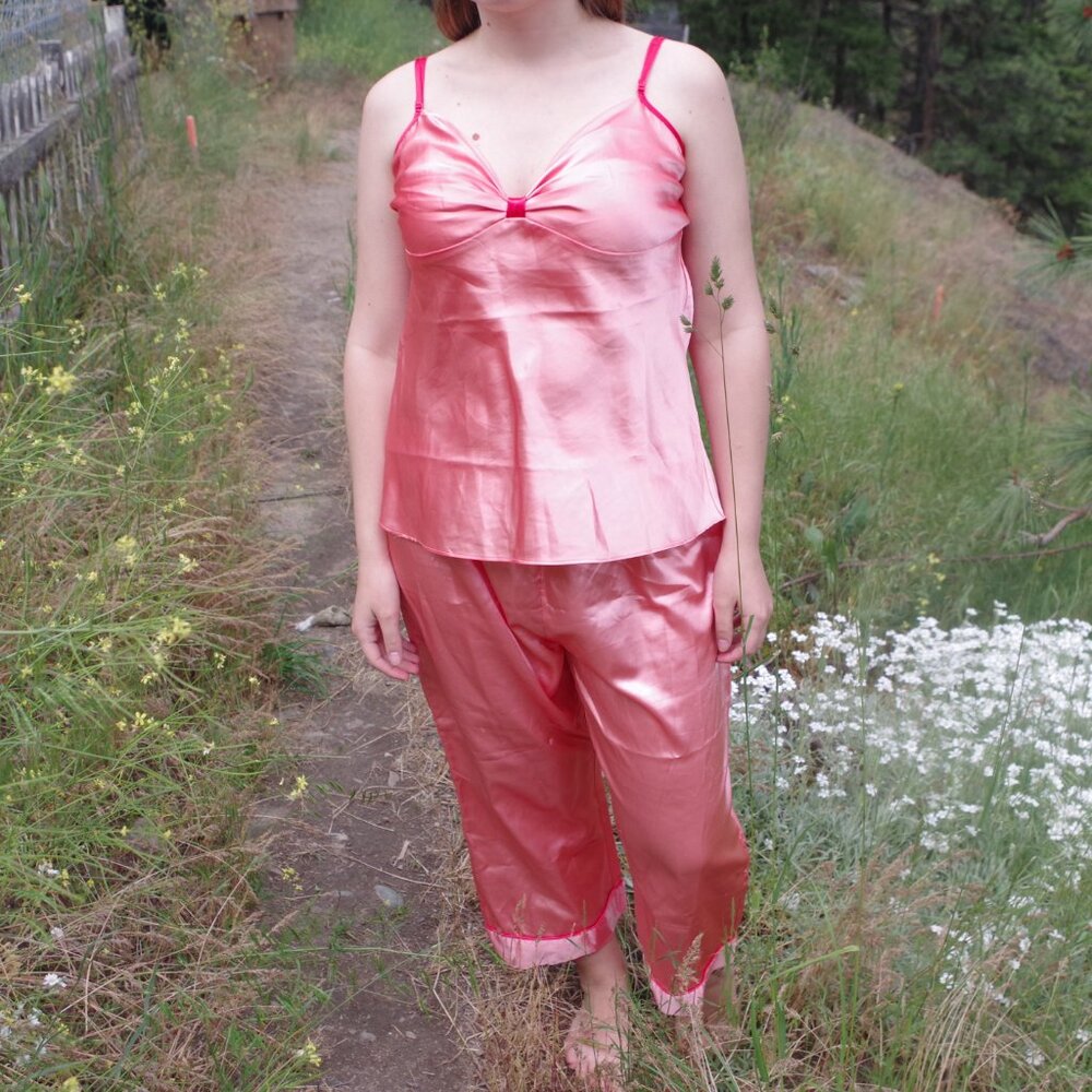 Cute Peach Silky  PJs Tank Top & Pants Made In Canada